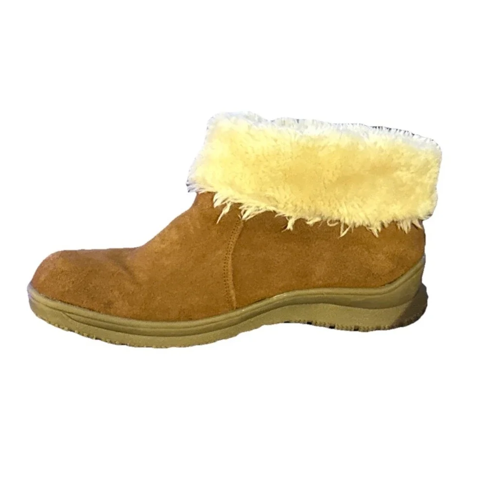 Minnetonka Southtown Suede Water-Resistant Brown Ankle Boots Fur-Lined Size 7M